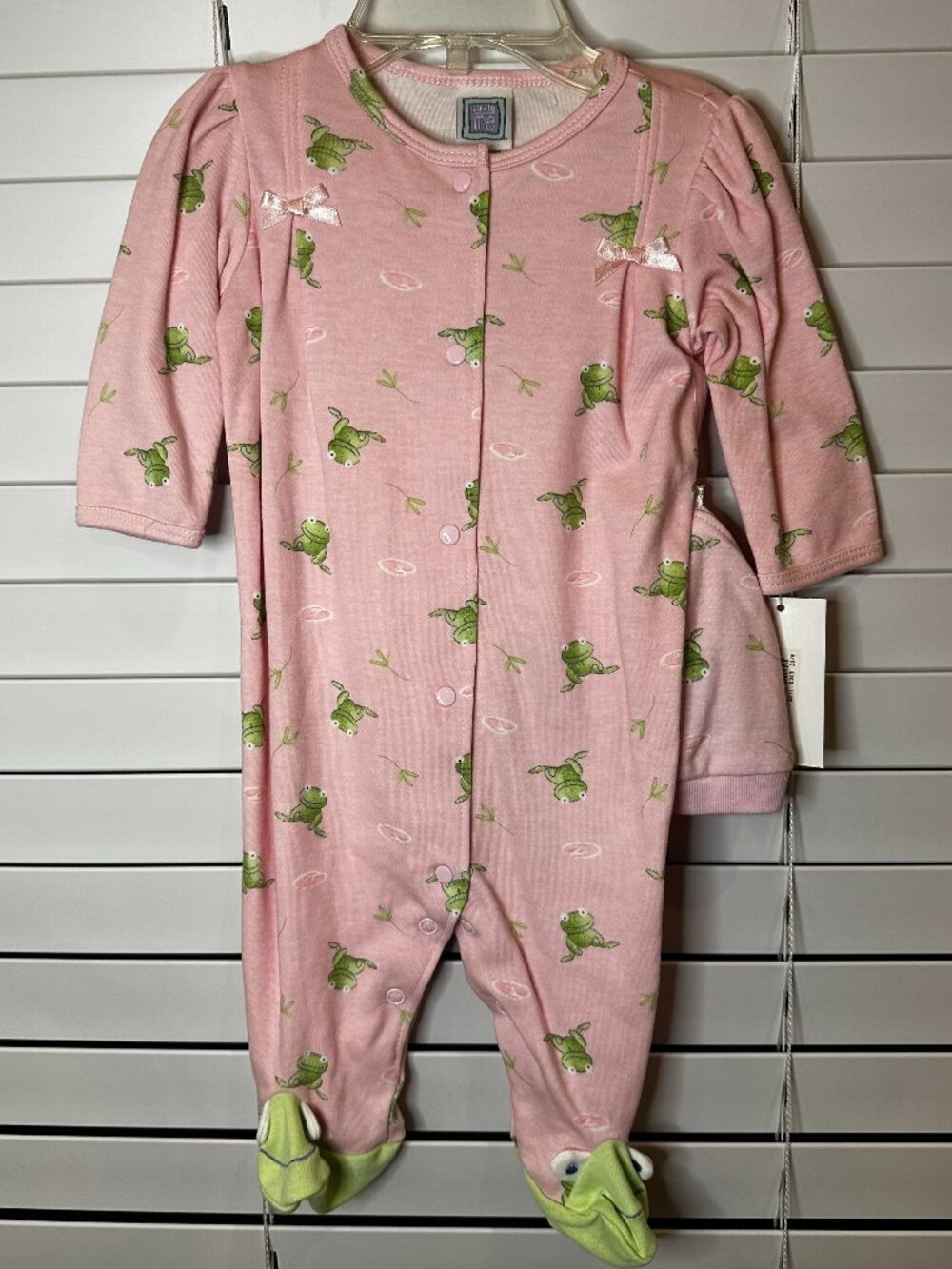Little Me Baby Girl Pink & Green Frog Footed Sleeper PJ Footie w/Hat 3M - NWT